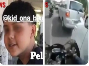 13 years old Indo / English kid filmed himself when smashing rear view mirrors on Denpasar roads.